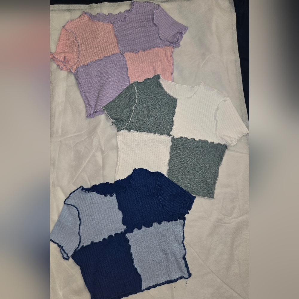 SHEIN Color Block Kids Tops 3 Pack - Pink, Purple, Blue, Gray, White, Sage